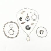 COLLECTION OF SILVER AND WHITE METAL JEWELLERY