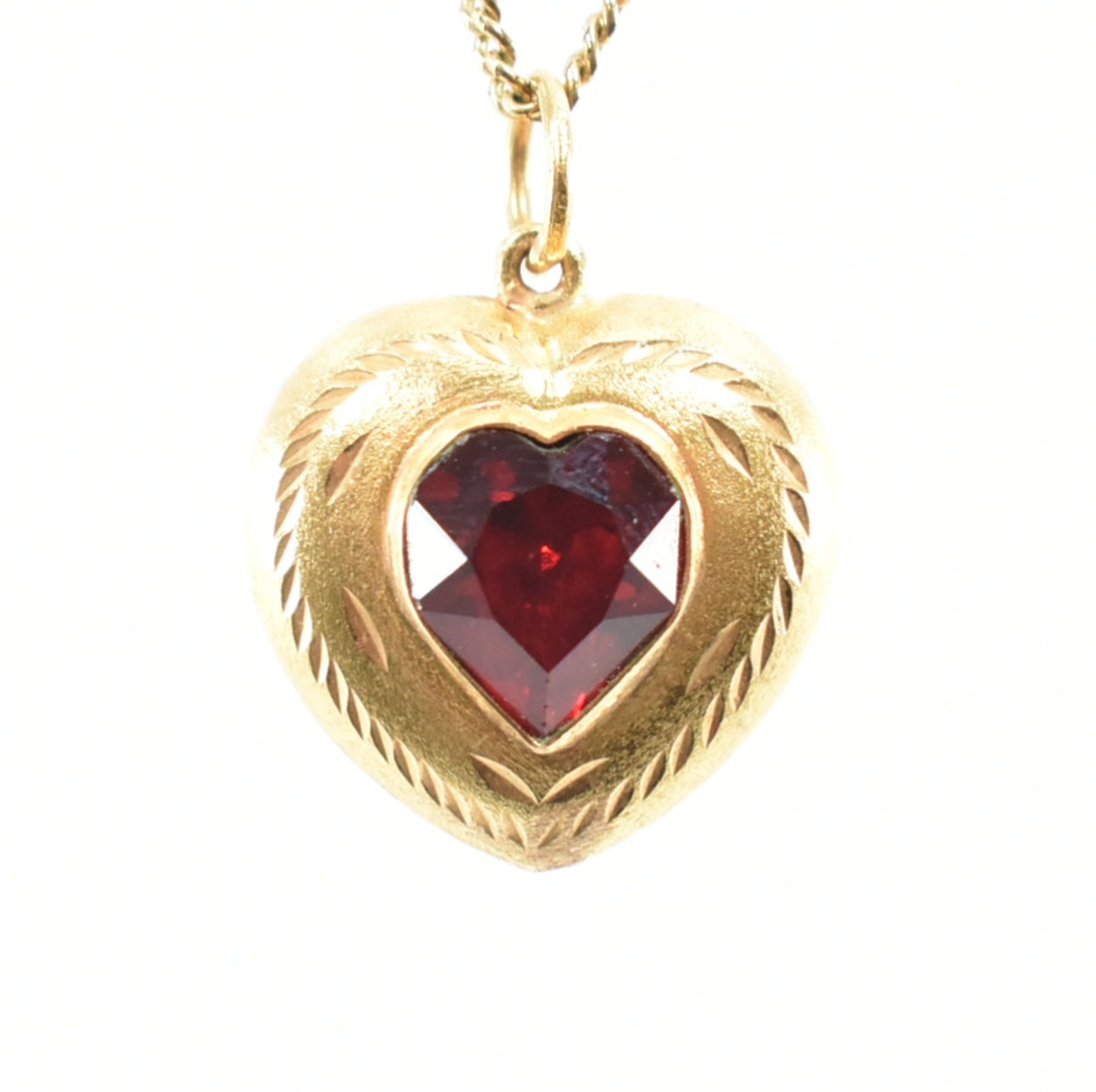 VINTAGE GOLD & RED STONE HEART PENDANT & GOLD PLATED BRACELET - Bild 2 aus 4