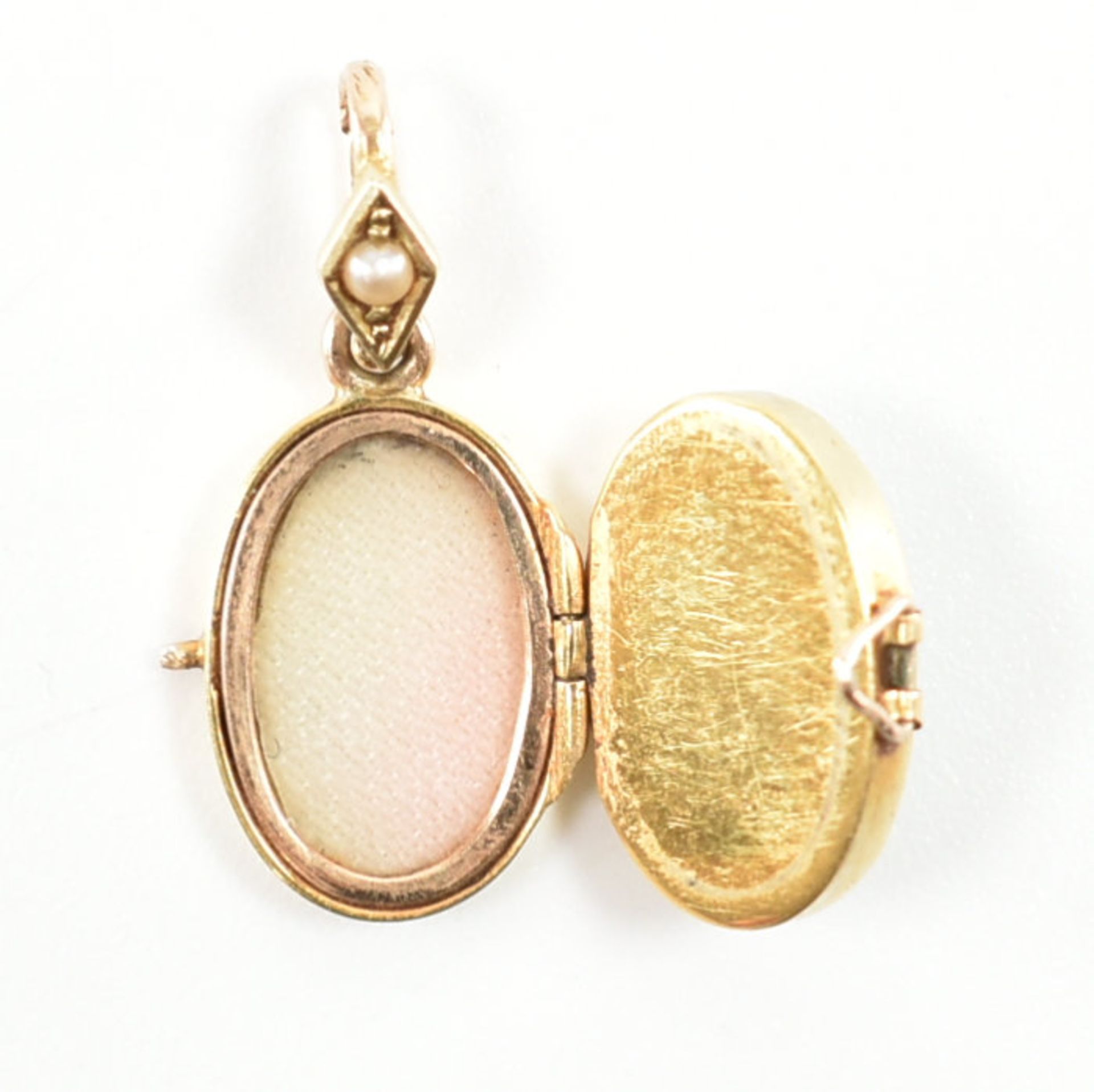 EDWARDIAN GOLD TURQUOISE PEARL LOCKET PENDANT & SLIDE - Image 4 of 4