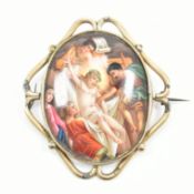 VICTORIAN HAND PAINTED RELIGIOUS PANEL BROOCH