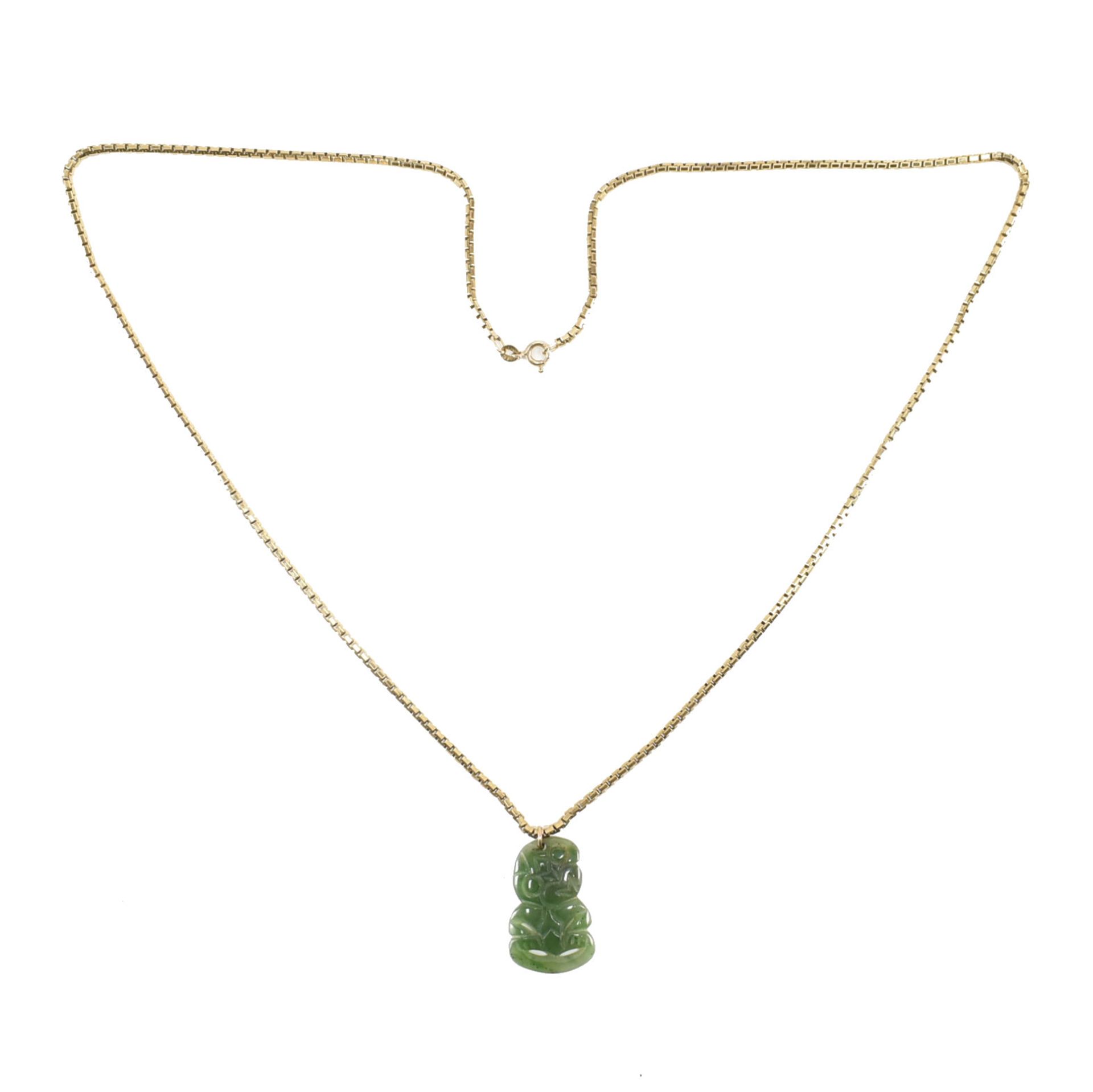 HALLMARKED 9CT GOLD SNAKE CHAIN & NEPHRITE HEI TIKI PENDANT - Image 2 of 4