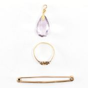 VINTAGE GOLD JEWELLERY - AMETHYST RING & BROOCH