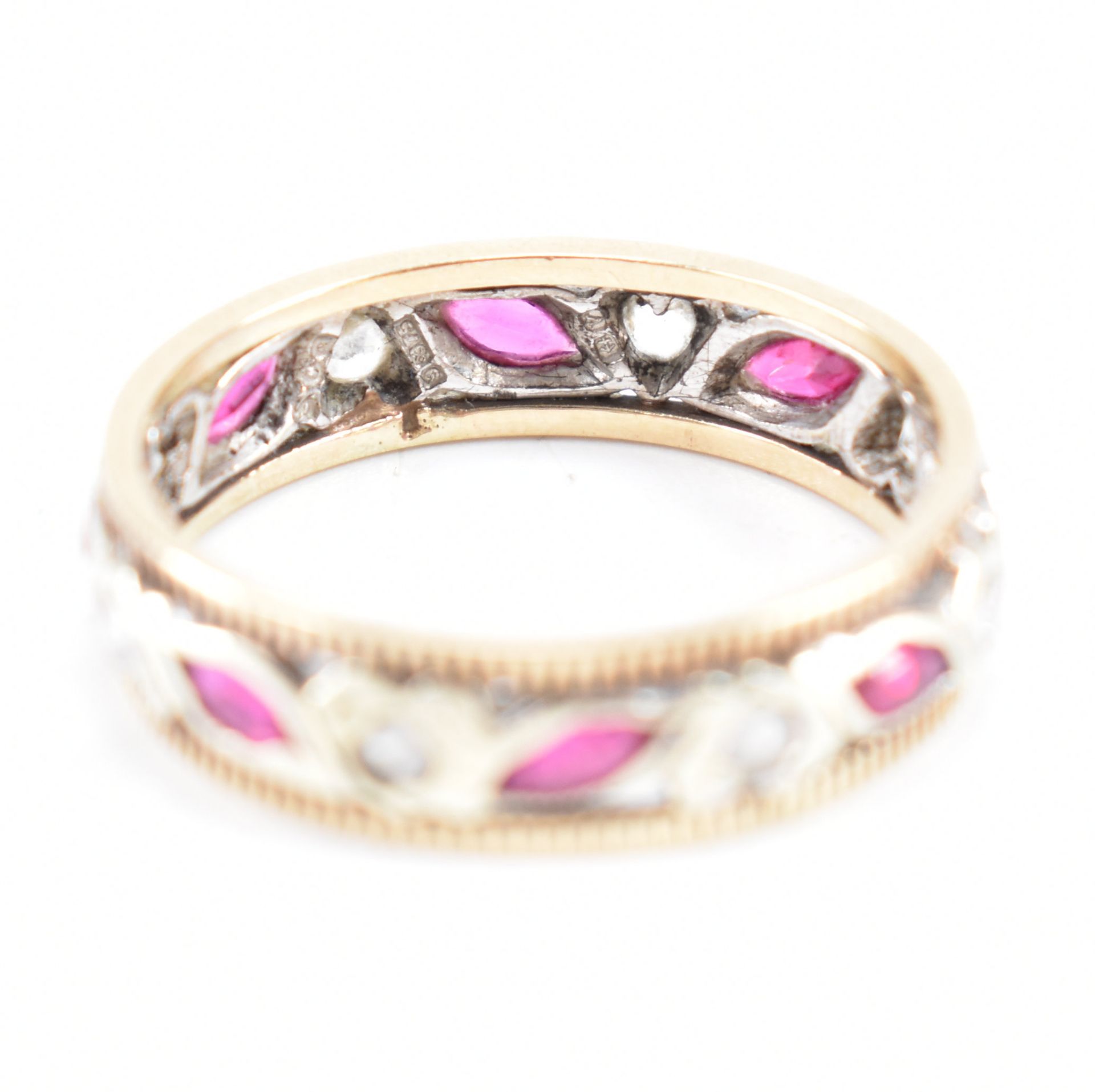 HALLMARKED 9CT BI COLOUR GOLD RUBY & WHITE STONE ETERNITY RING - Bild 8 aus 9