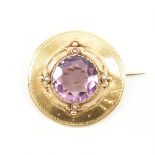 FRENCH ANTIQUE 18CT GOLD & PURPLE STONE BROOCH