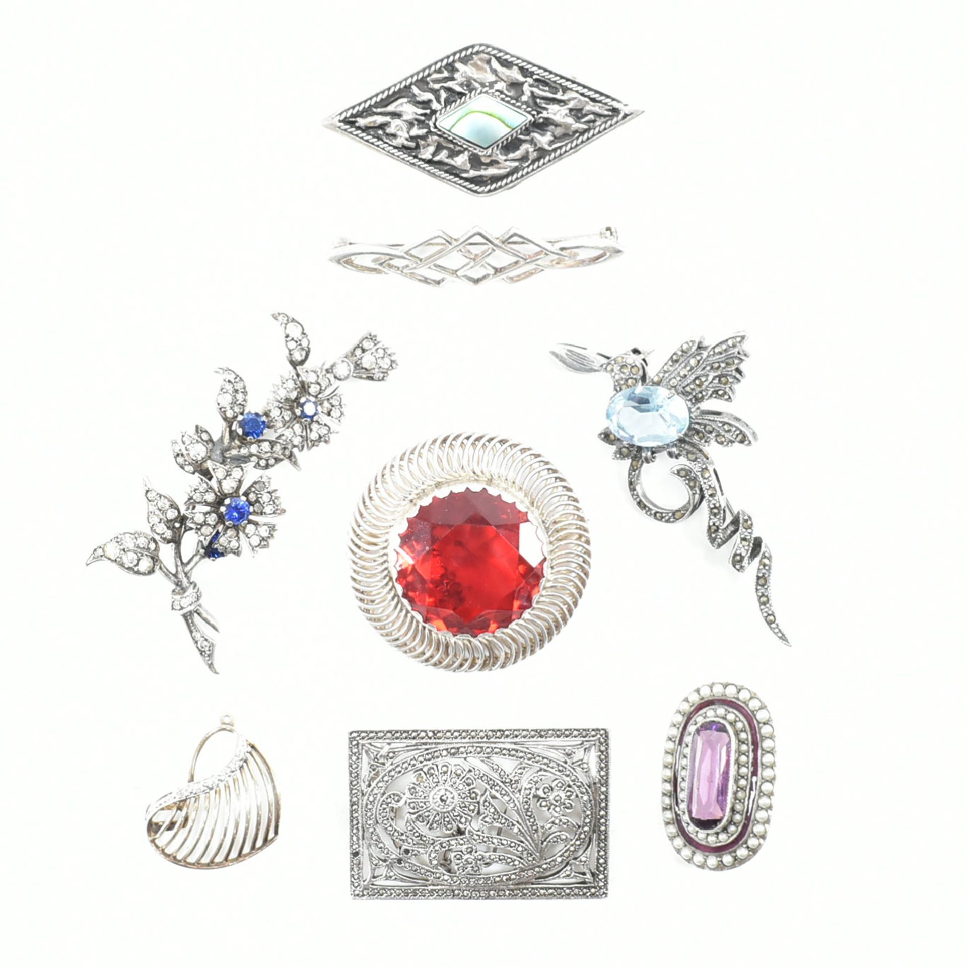 COLLECTION OF ASSORTED SILVER BROOCH PINS