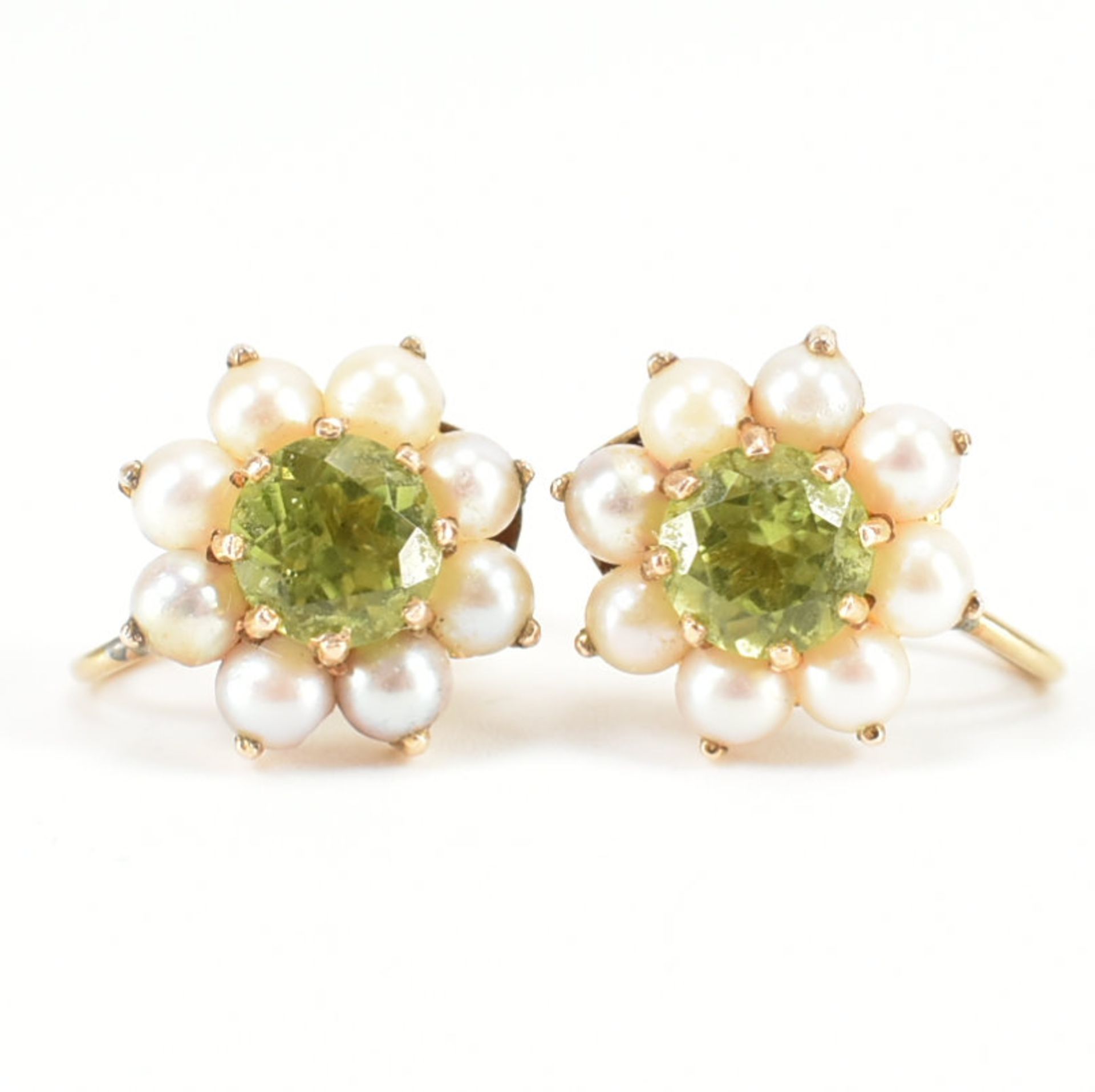 PAIR OF VINTAGE PERIDOT & SEED PEARL EARRINGS