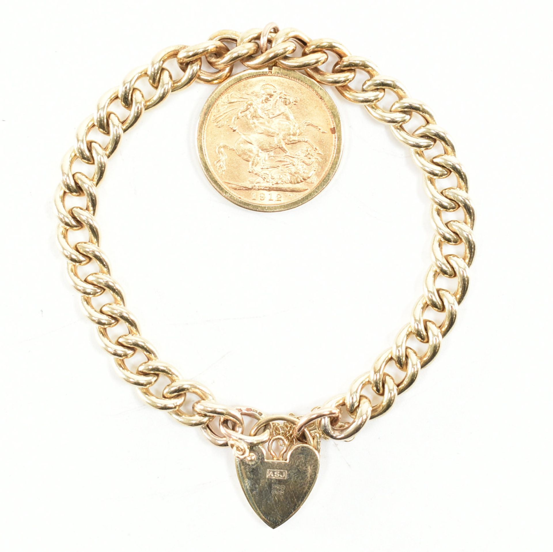 1912 SOVEREIGN COIN CHARM & HALLMARKED 9CT GOLD CHAIN BRACELET - Bild 2 aus 3