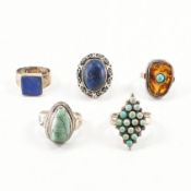 COLLECTION OF ASSORTED SILVER & STONE SET RINGS