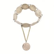 VINTAGE RUSSIAN WHITE METAL ROUBLE COIN BRACELET