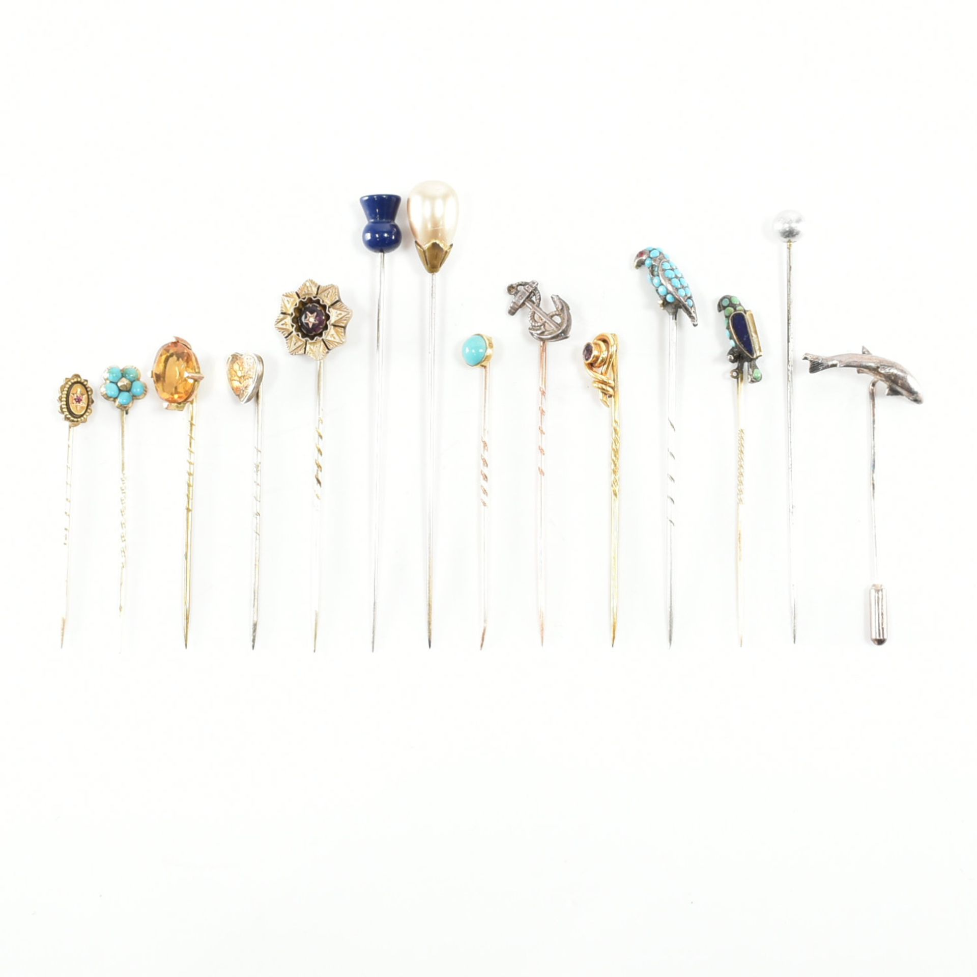 COLLECTION OF YELLOW & WHITE METAL GEM SET STICK PINS - Image 6 of 8