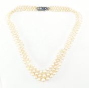 1930S SAPPHIRE DIAMOND PEARL THREE STRAND NECKLACE