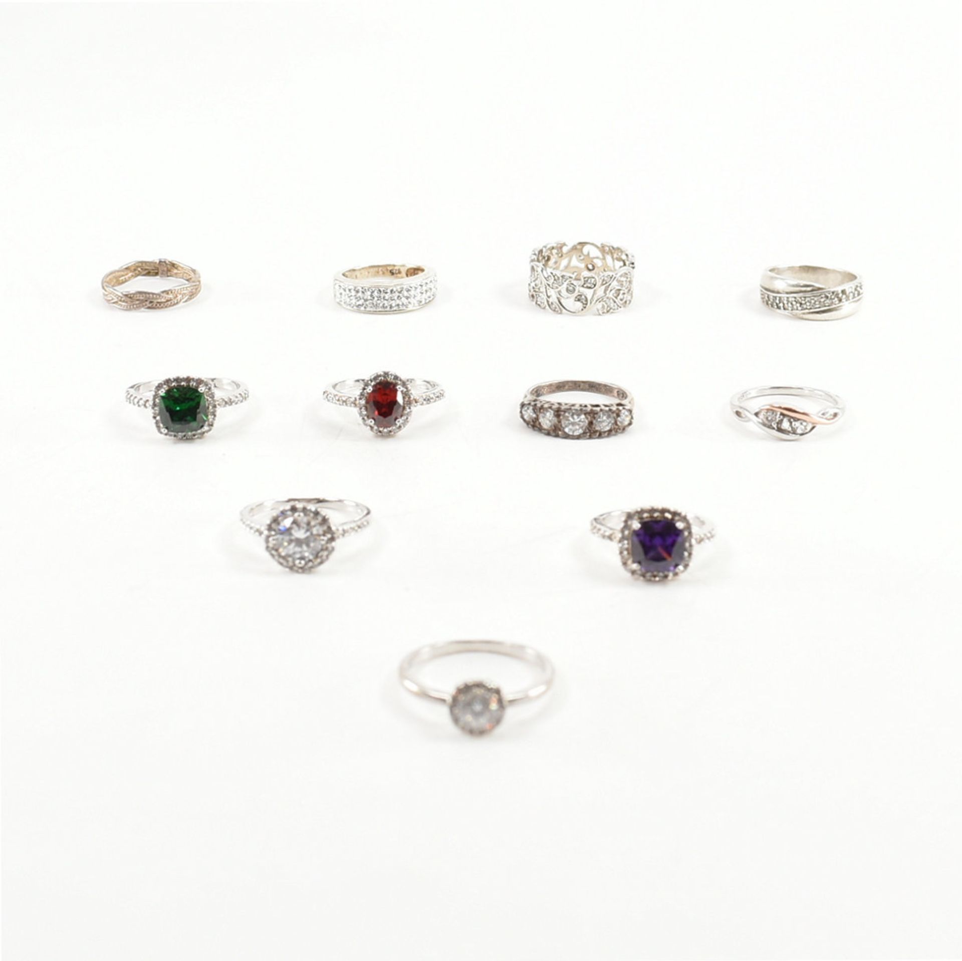COLLECTION OF ASSORTED SILVER & STONE SET RINGS