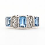 HALLMARKED PLATINUM AQUAMARINE & DIAMOND THREE STONE RING