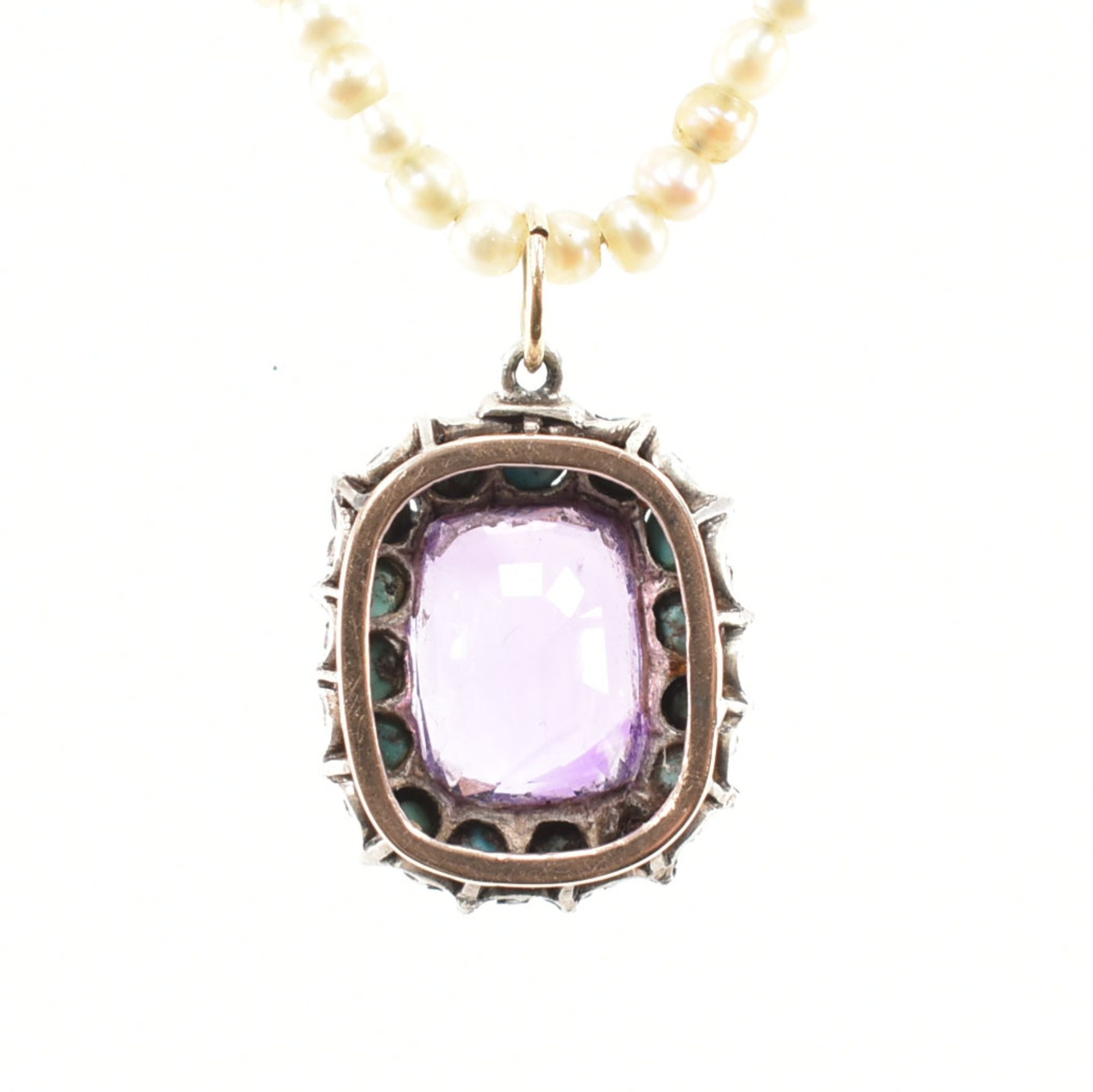 VICTORIAN PEARL AMETHYST TURQUOISE PENDANT NECKLACE - Image 4 of 6