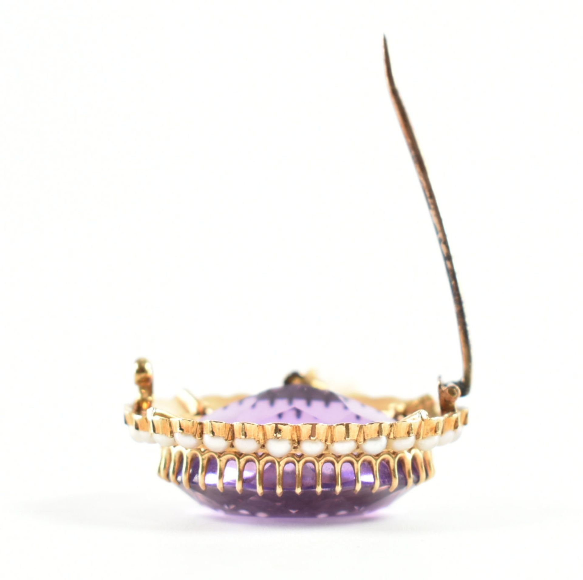 GOLD AMETHYST & SEED PEARL BROOCH PIN - Image 6 of 6