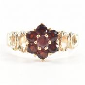 HALLMARKED 9CT GOLD & RED STONE CLUSTER RING