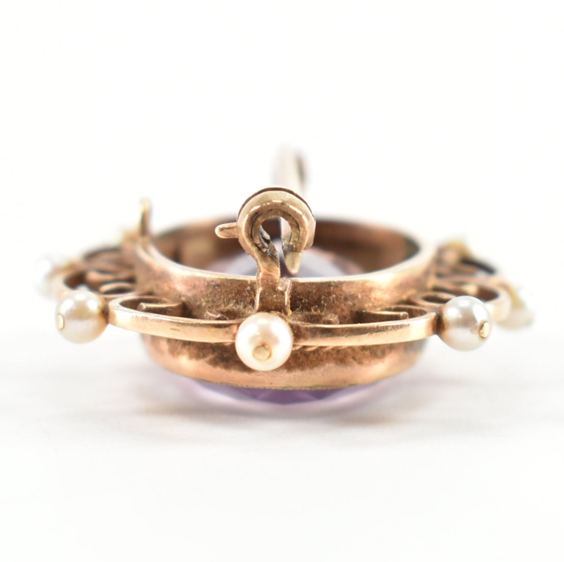 HALLMARKED 9CT GOLD AMETHYST PEARL BROOCH PIN - Image 3 of 5