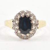 HALLMARKED 18CT GOLD SAPPHIRE & DIAMOND HALO RING