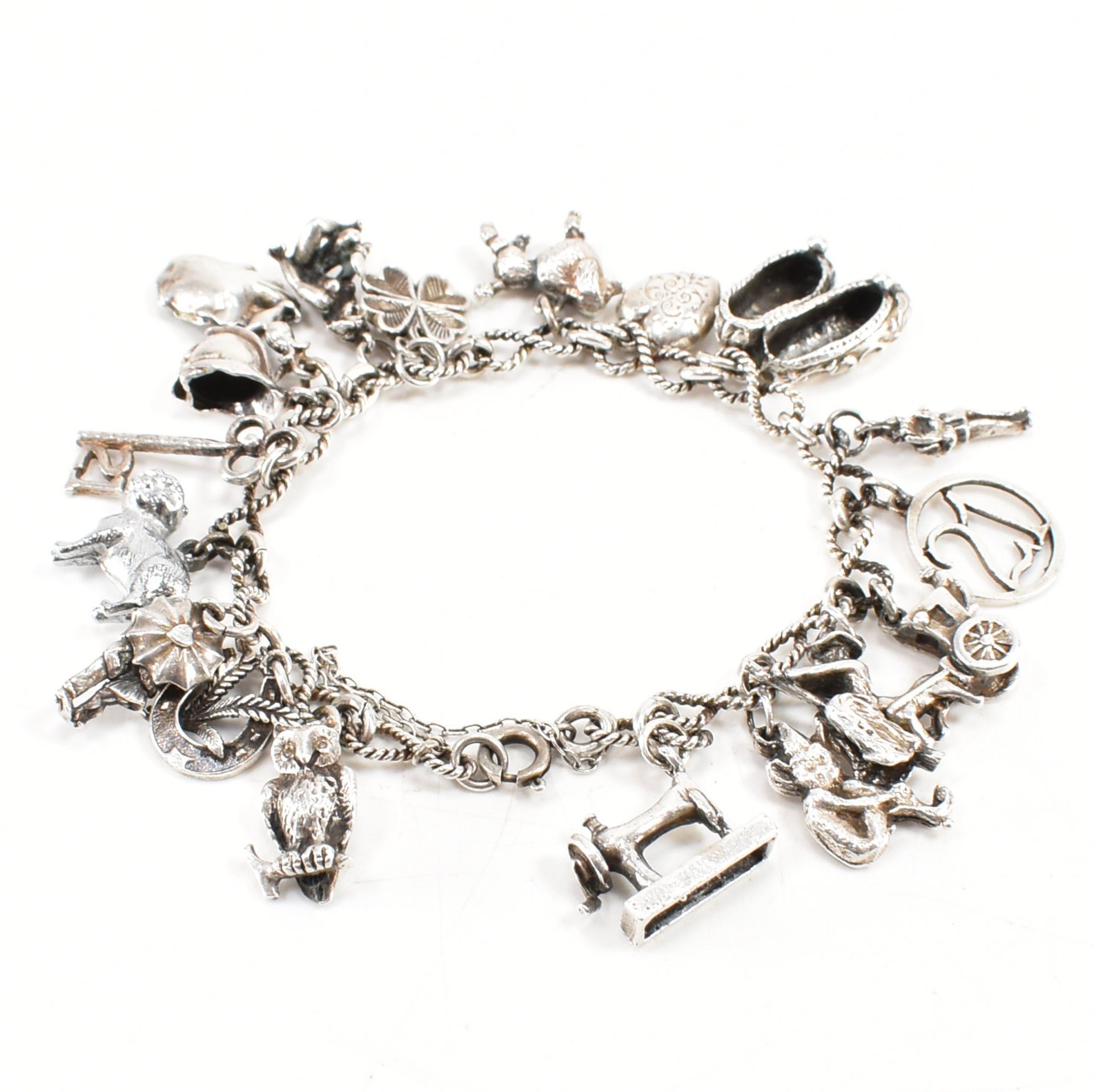 VINTAGE SILVER CHARM BRACELET WITH CHARMS - Image 2 of 4