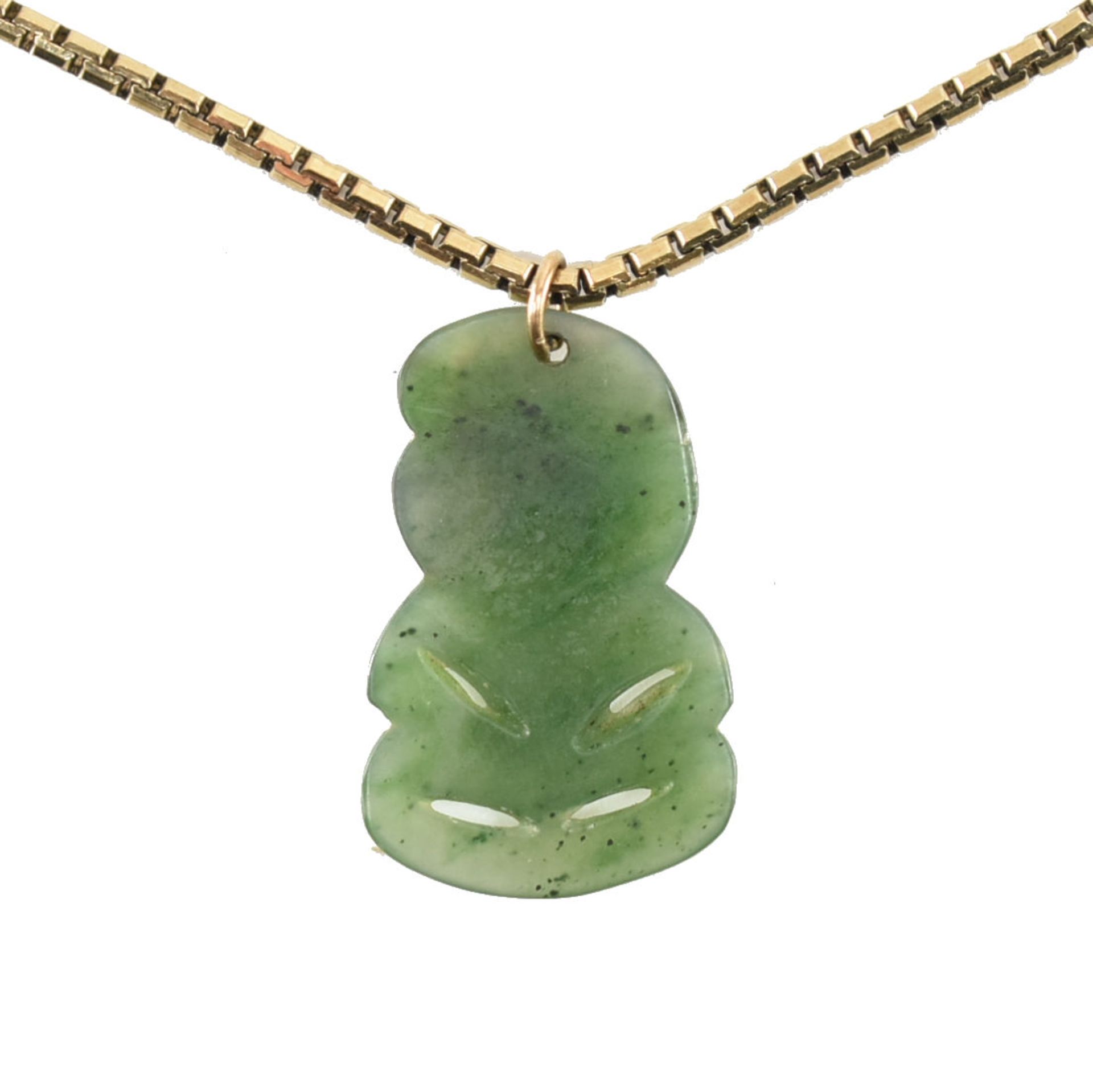 HALLMARKED 9CT GOLD SNAKE CHAIN & NEPHRITE HEI TIKI PENDANT - Image 3 of 4