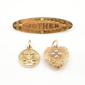 ANTIQUE GOLD LOCKET & GOLD PLATED MOTHER BROOCH