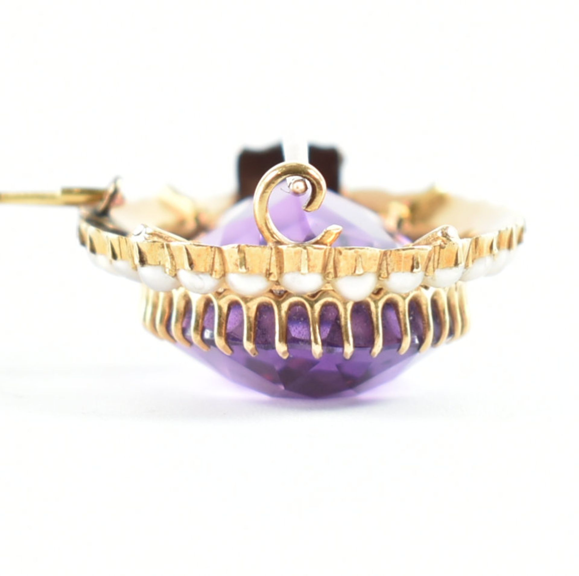 GOLD AMETHYST & SEED PEARL BROOCH PIN - Image 5 of 6
