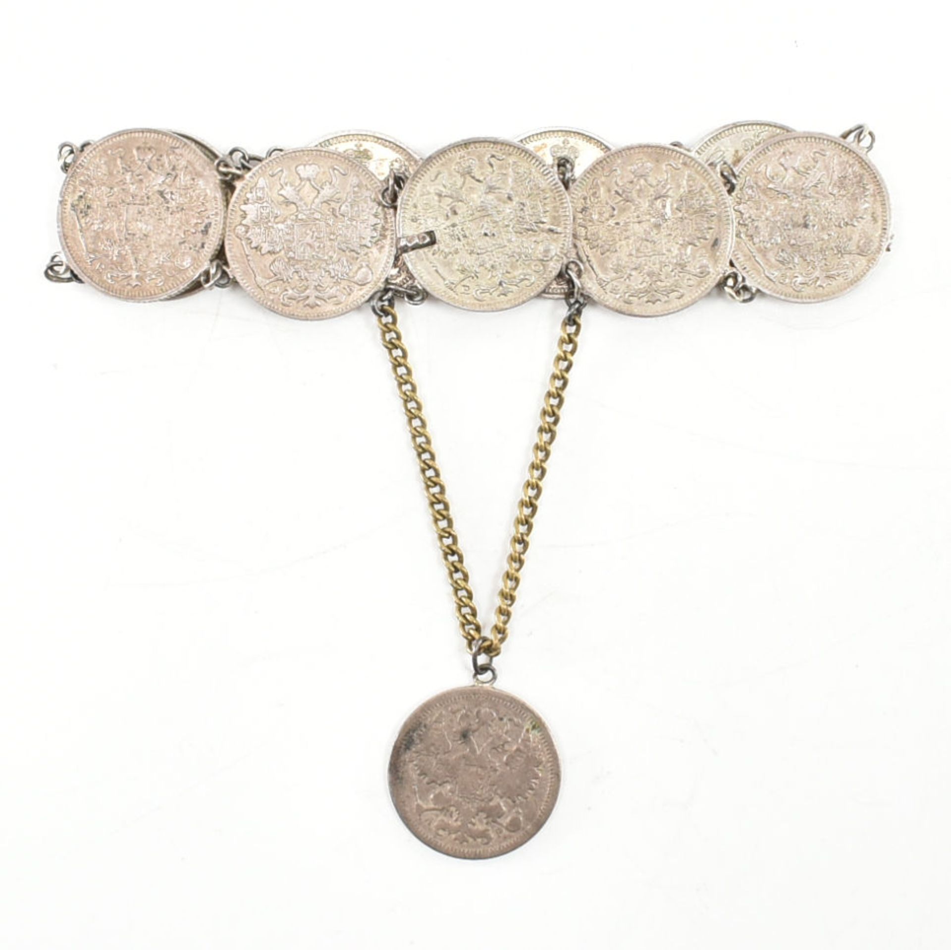 VINTAGE RUSSIAN WHITE METAL ROUBLE COIN BRACELET - Bild 4 aus 5