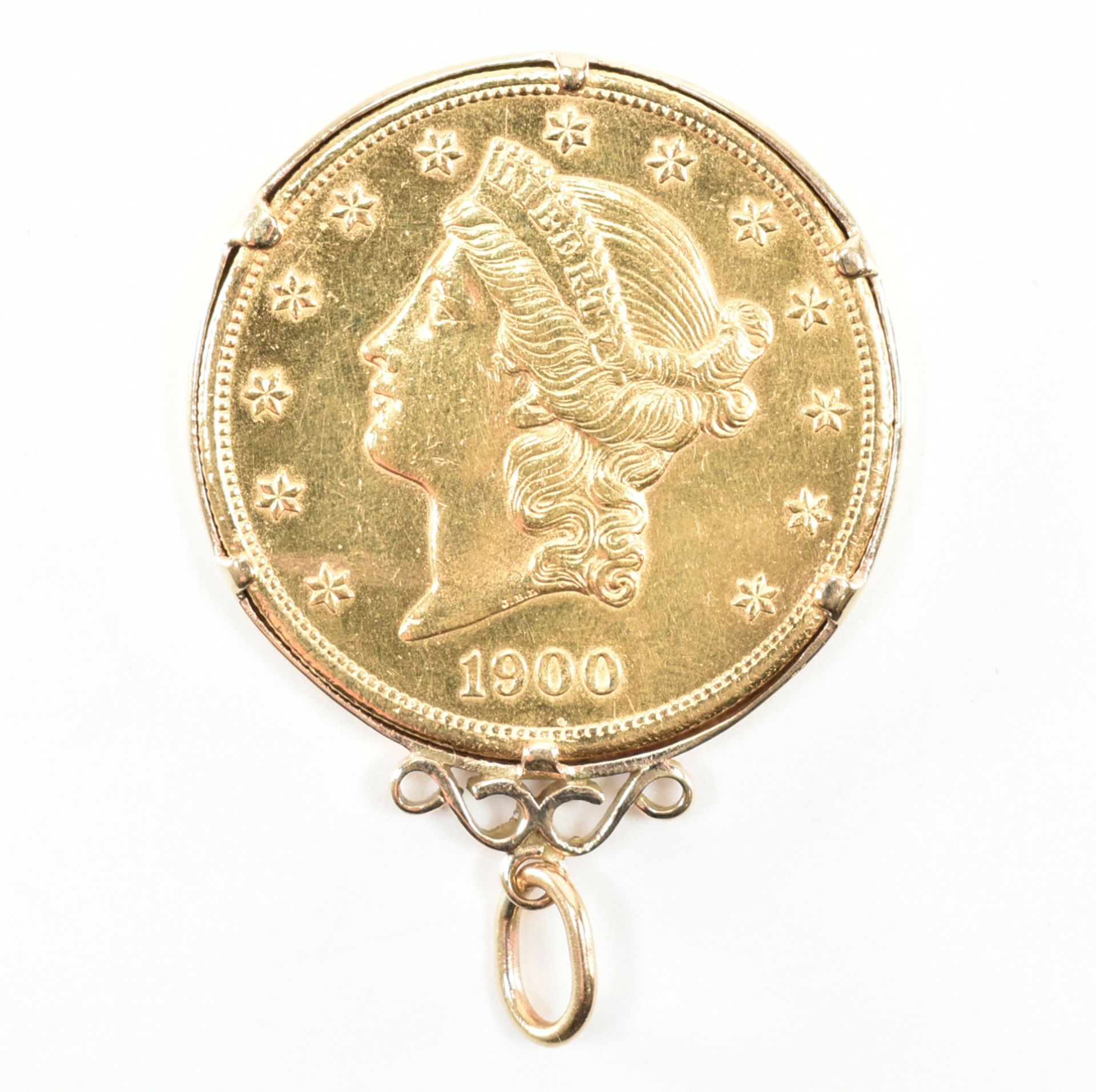 GOLD 1900 UNITED STATES OF AMERICA LIBERTY 20 DOLLARS COIN PENDANT - Bild 2 aus 4