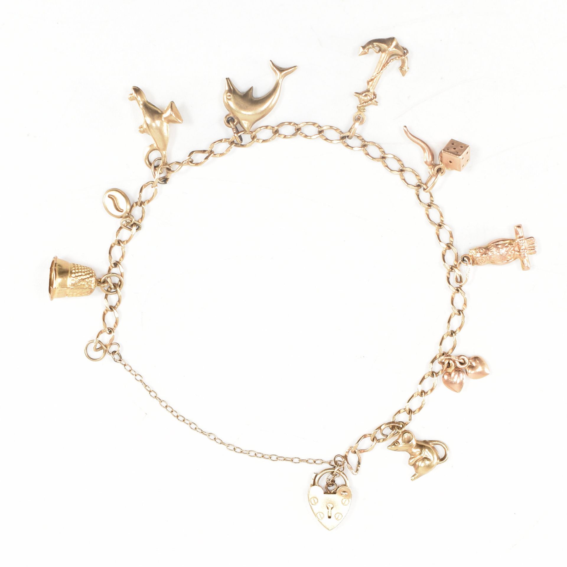 HALLMARKED 9CT GOLD HEART PADLOCK CHARM BRACELET - Bild 6 aus 7