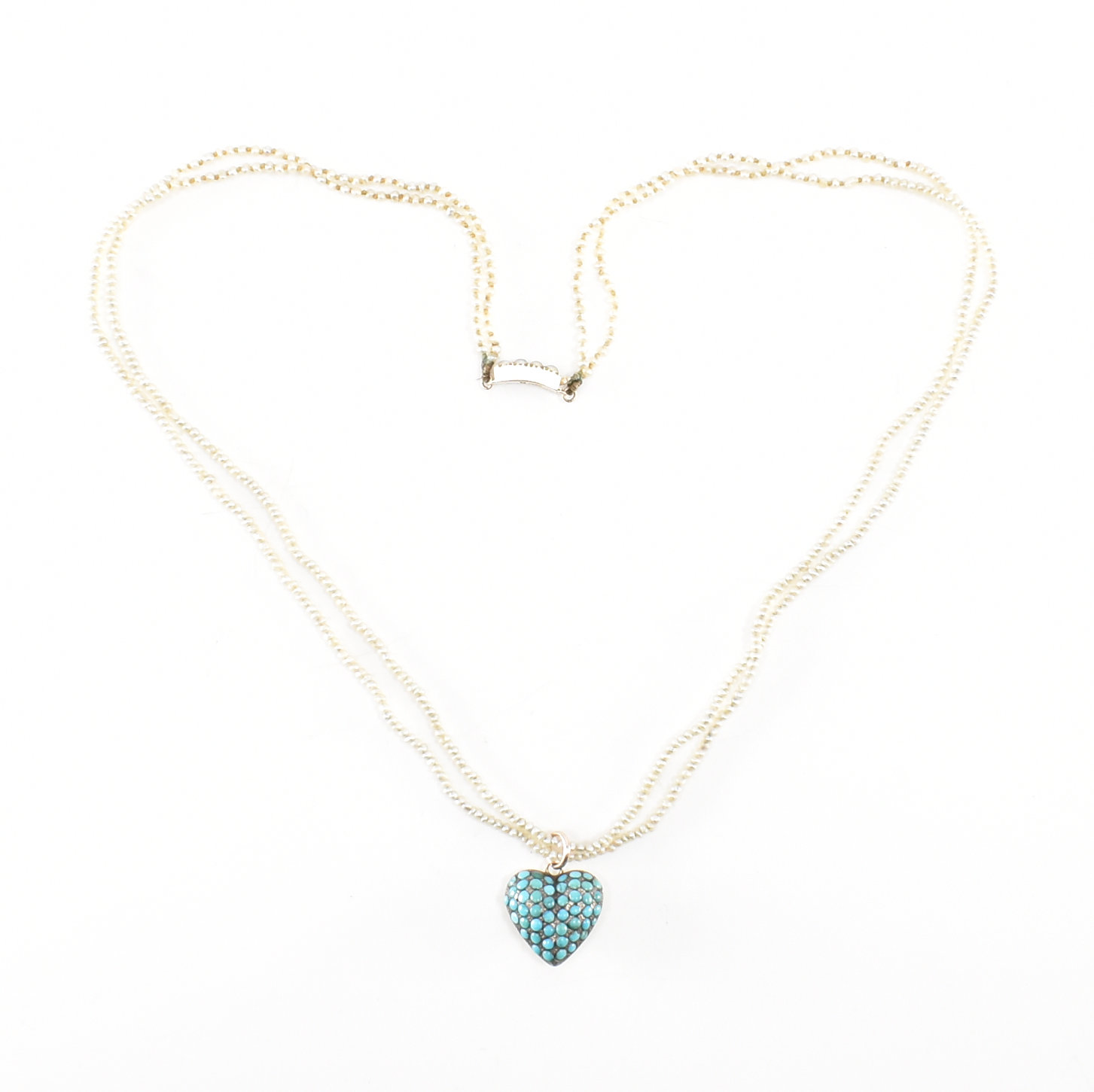 ANTIQUE PEARL & TURQUOISE HEART PENDANT COLLAR NECKLACE - Image 2 of 4