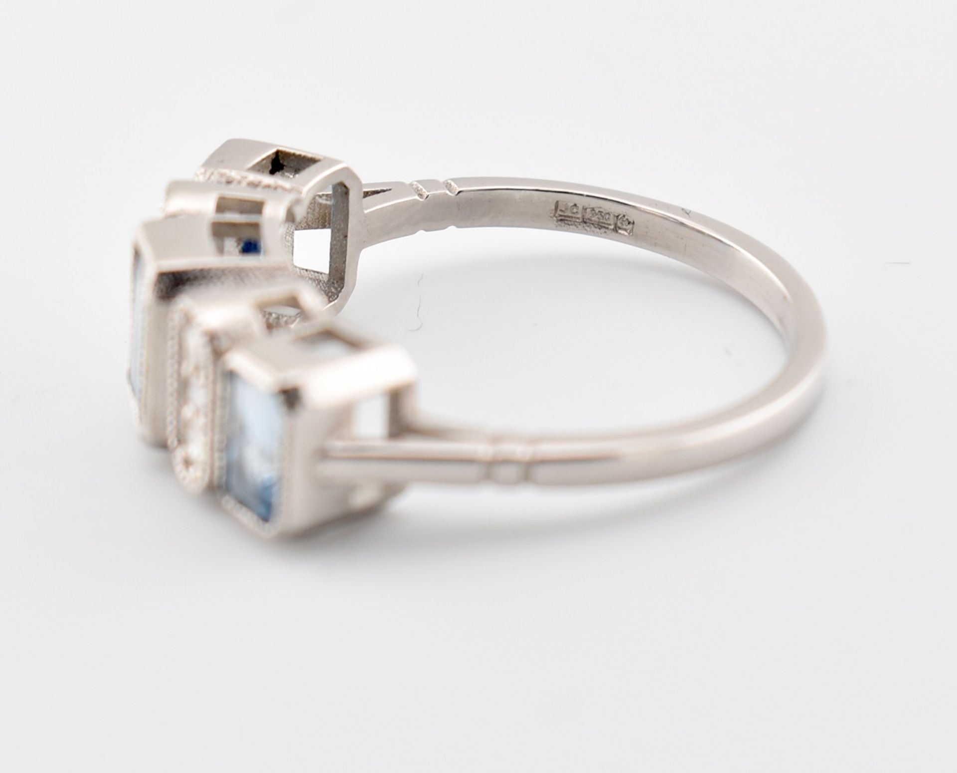 HALLMARKED PLATINUM AQUAMARINE & DIAMOND THREE STONE RING - Image 2 of 8