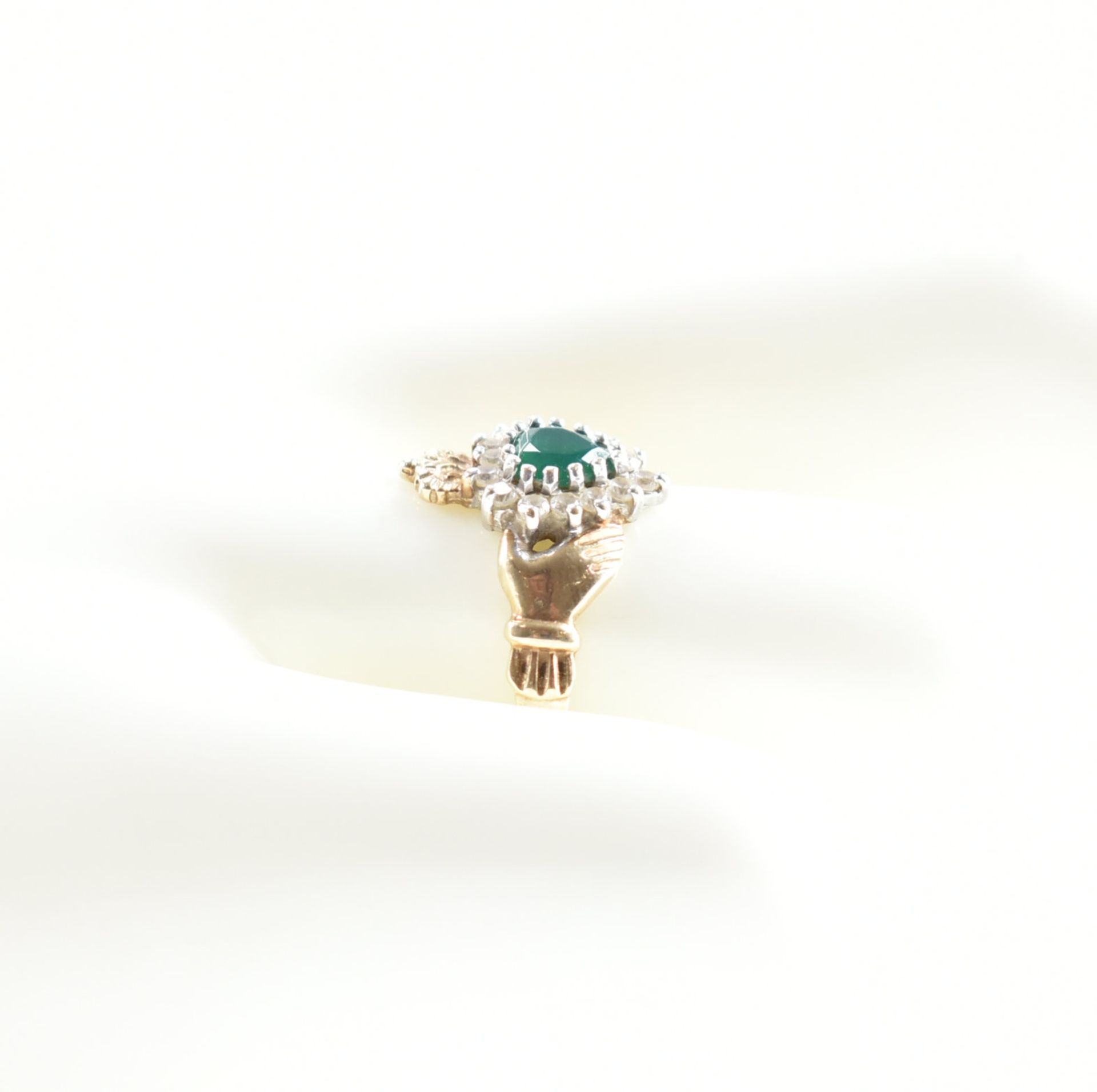 TWO HALLMARKED 9CT GOLD SYNTHETIC EMERALD & CZ RING - Image 11 of 12