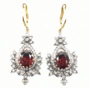 ANTIQUE 14CT GOLD GARNET & DIAMOND CLUSTER EARRINGS