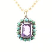 VICTORIAN PEARL AMETHYST TURQUOISE PENDANT NECKLACE