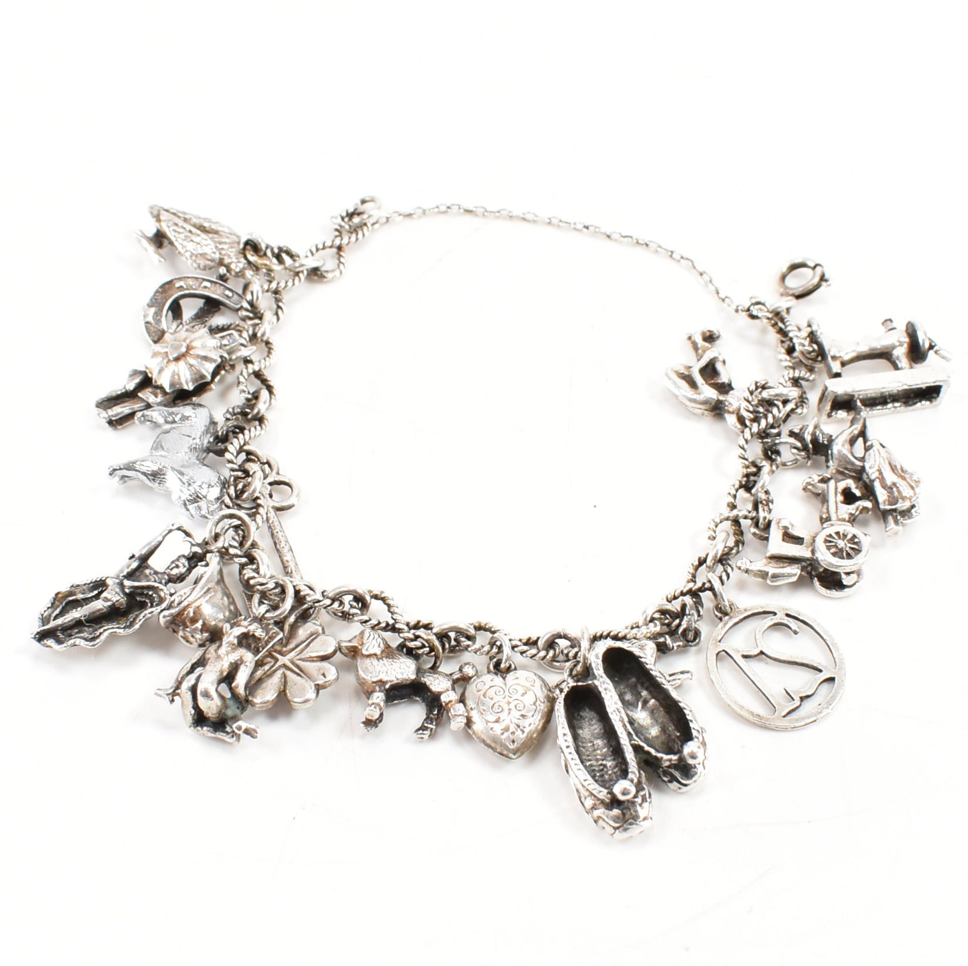 VINTAGE SILVER CHARM BRACELET WITH CHARMS - Image 4 of 4