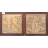 TWO 19TH CENTURY FRAMED AND GLAZED TAPESTRY PANELS