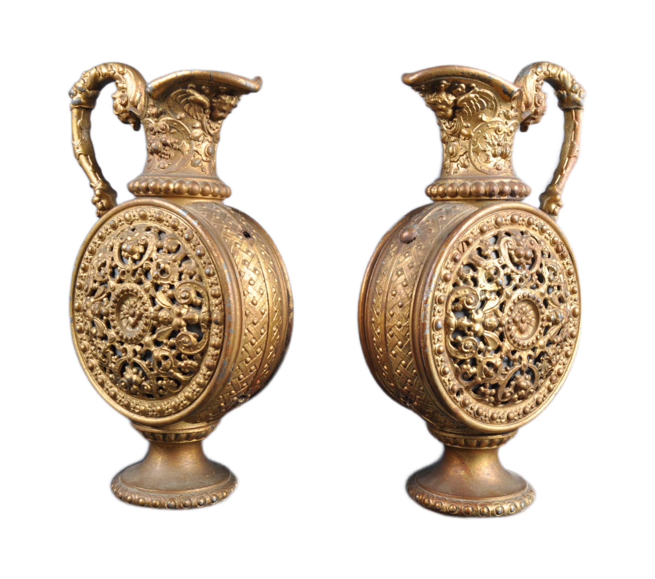 PAIR OF EARLY 20TH CENTURY GILT METAL PILGRIM FLASKS