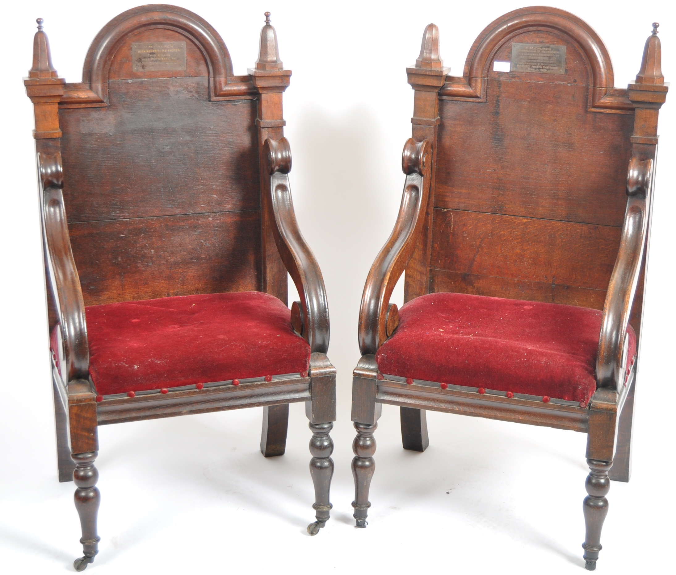 PAIR OF 19TH CENTURY GOTHIC OAK THRONE ARMCHAIRS - Image 2 of 8