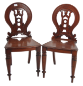 PAIR OF VICTORIAN MAHOGANY CARVED HALL CHAIRS