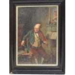 18TH CENTURY OIL ON BOARD PORTRAIT PAINTING OF A VIOLINIST