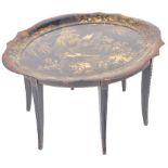 19TH CENTURY REGENCY CHINOISERIE TOLEWARE TRAY ON STAND