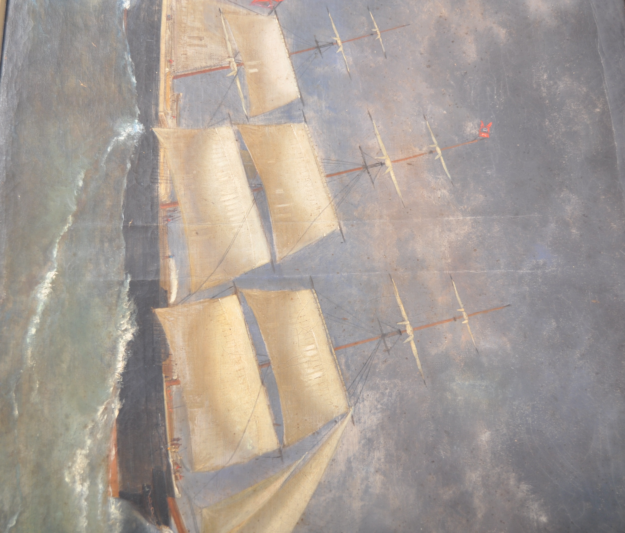 LARGE 19TH CENTURY OIL ON CANVAS SHIP PAINTING - Image 5 of 6