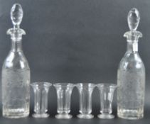 19TH CENTURY ETCHED GLASS DRINKS DECANTERS & GLASSES