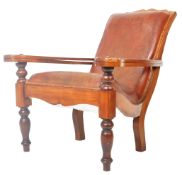 19TH CENTURY VICTORIAN MAHOGANY AND LEATHER PLANTATION CHAIR