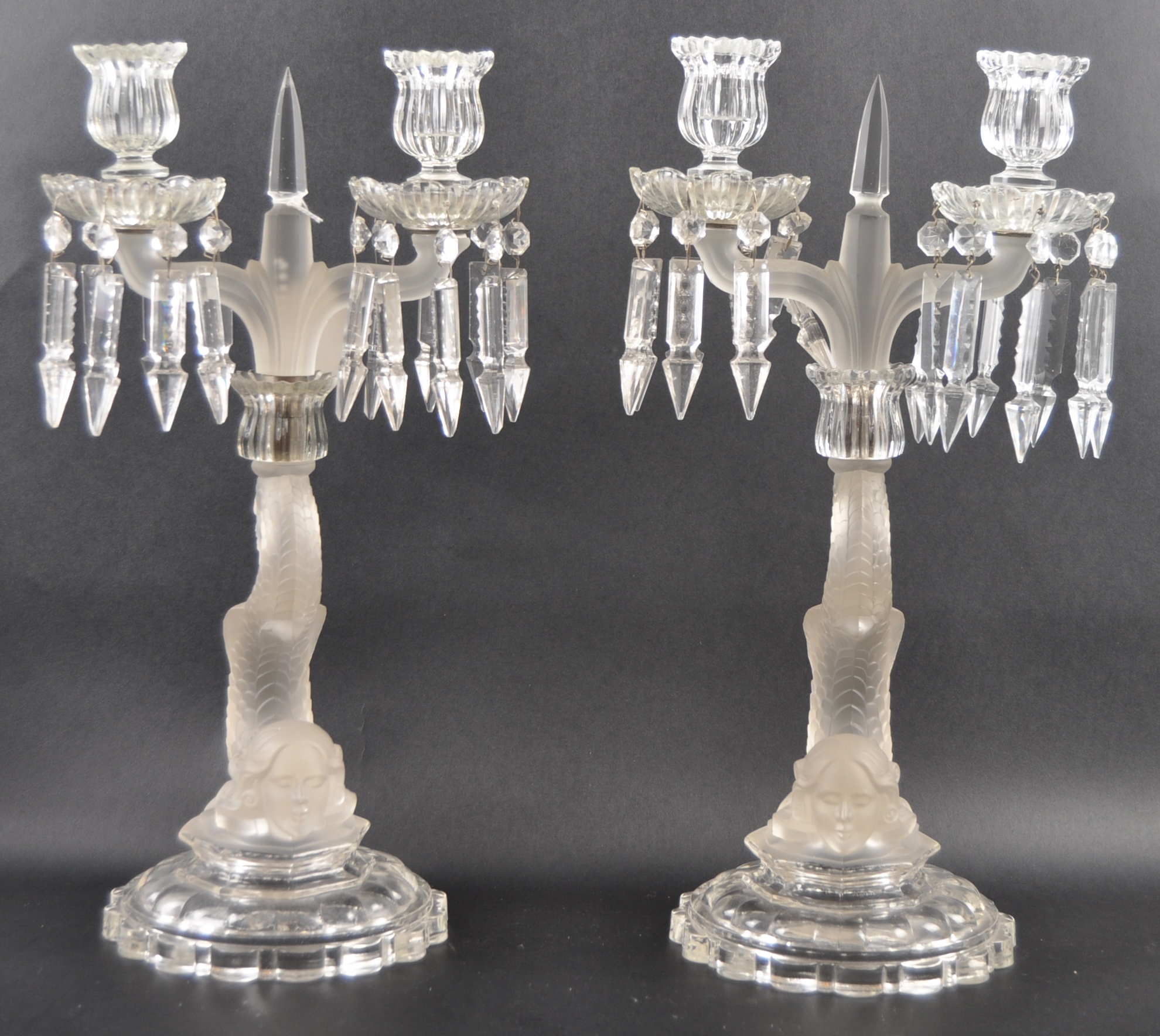 LARGE PAIR OF BACCARAT MERMAID CANDELABRAS