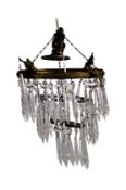 TWO GILT BRASS FACETED GLASS EMPIRE CEILING LIGHTS