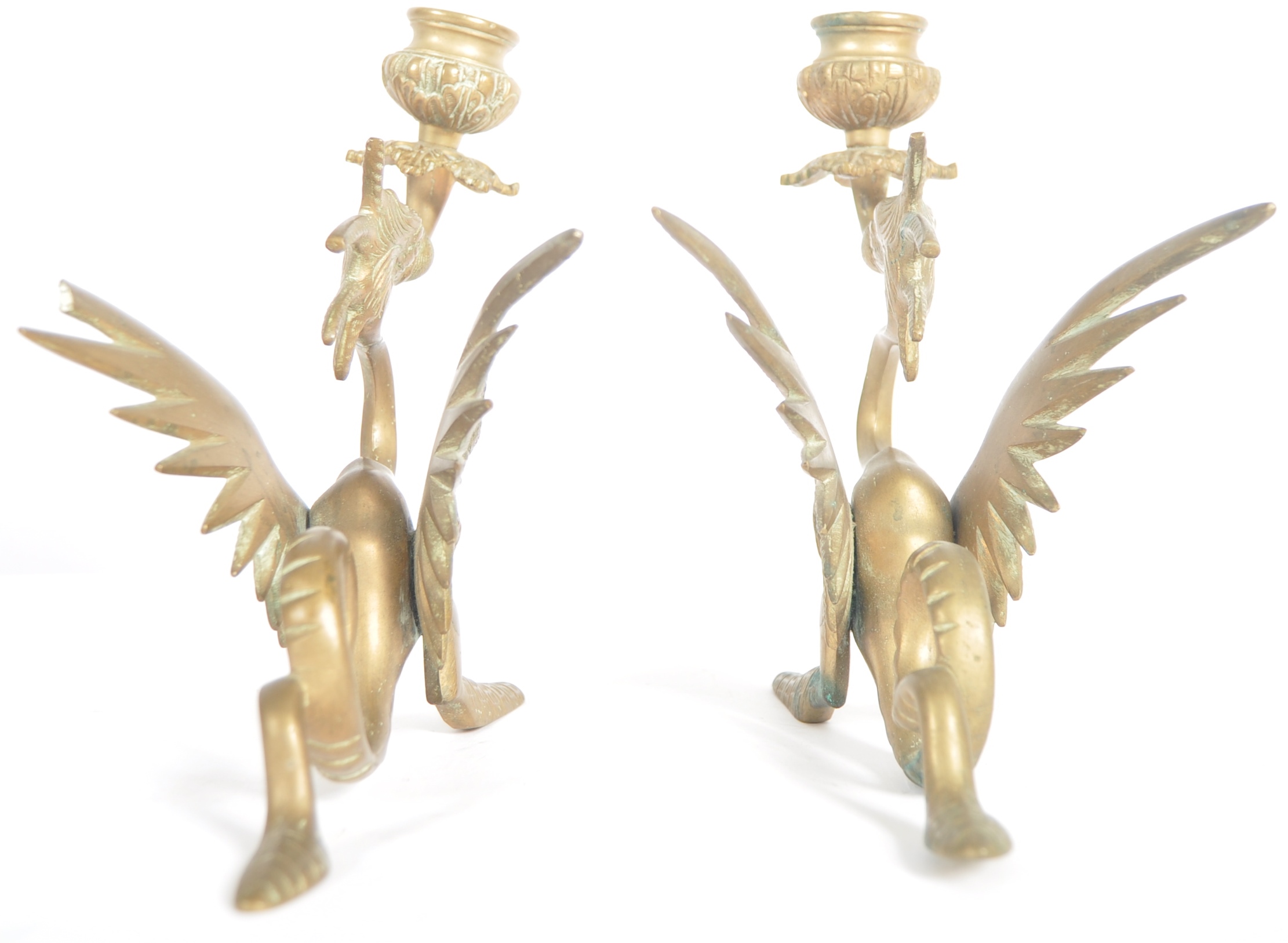 PAIR OF 19TH CENTURY BRASS GRIFFIN CANDLESTICKS - Image 3 of 7