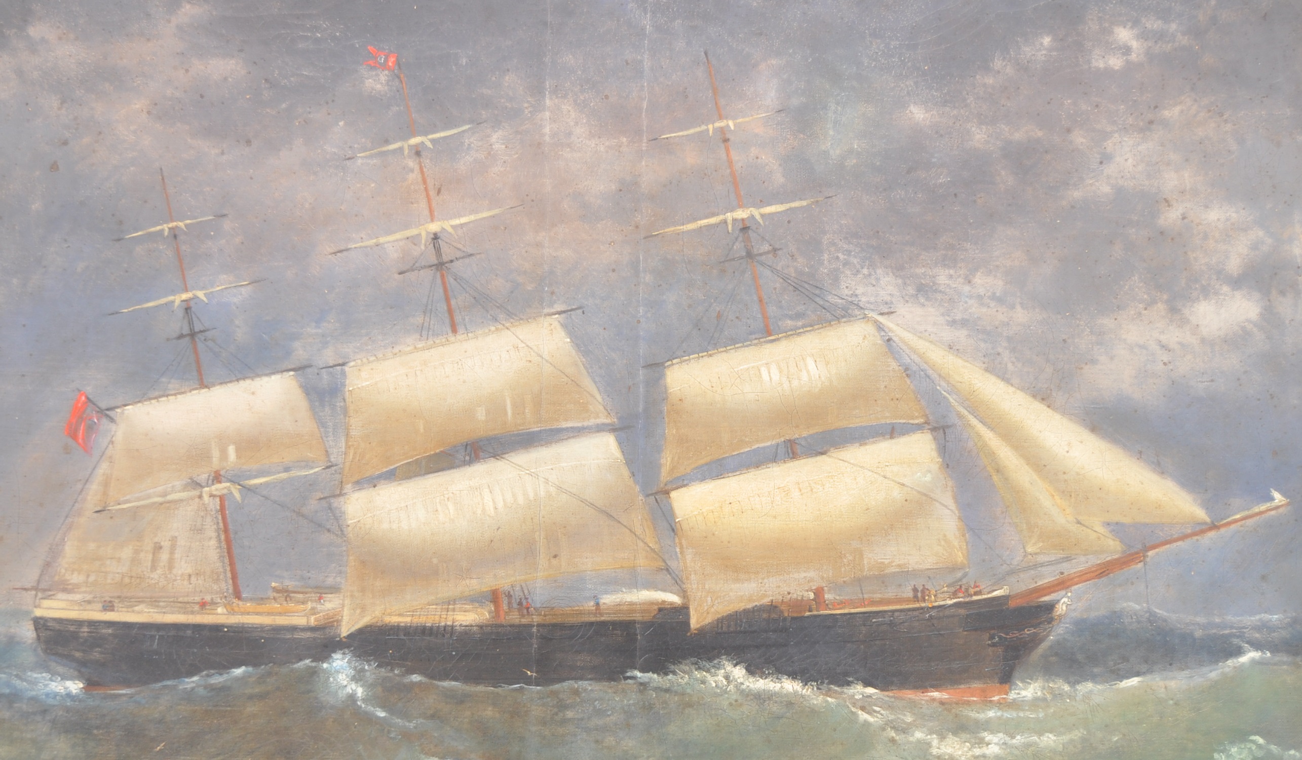 LARGE 19TH CENTURY OIL ON CANVAS SHIP PAINTING - Image 2 of 6