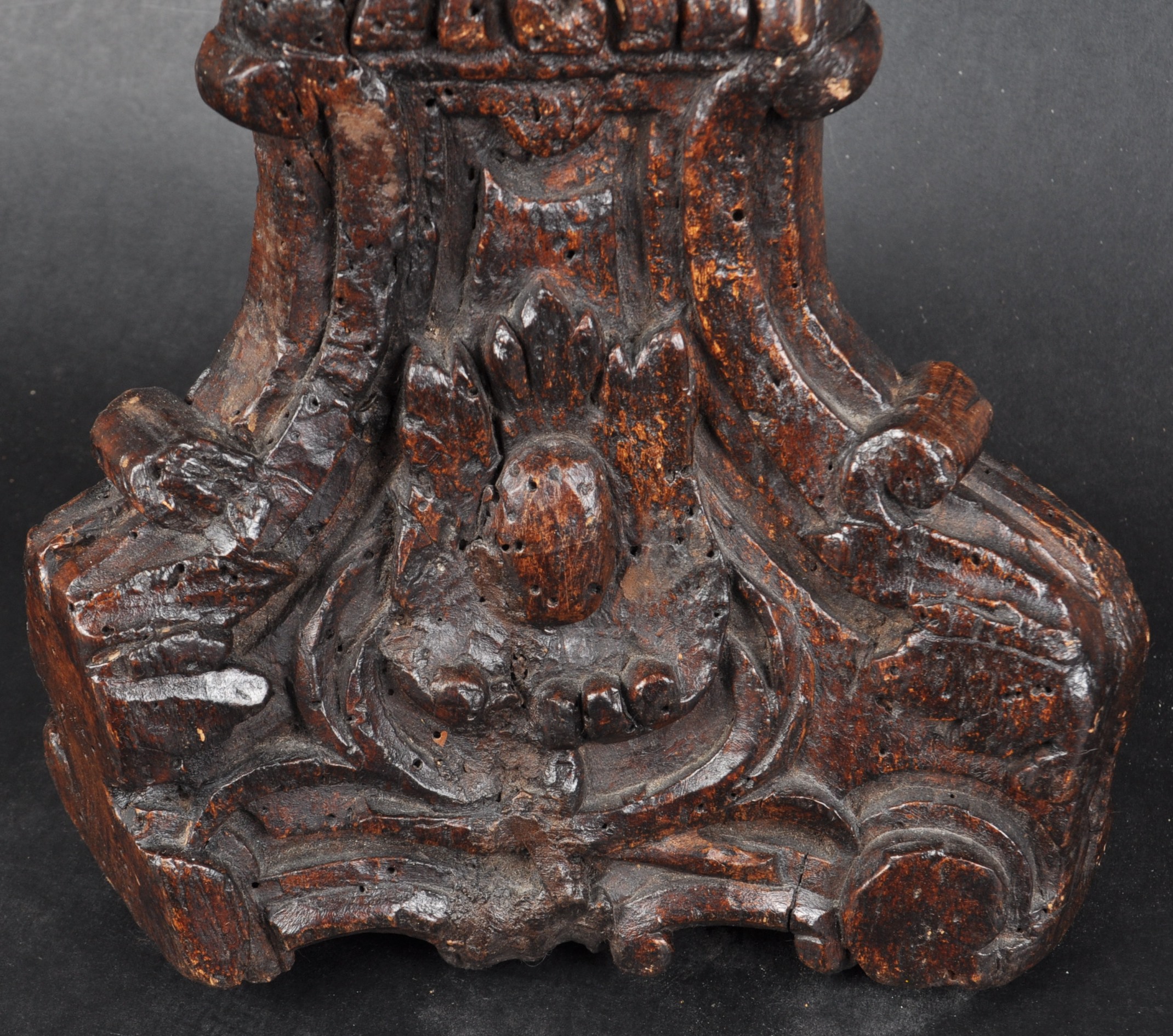 EARLY 18TH CENTURY OAK CARVED CHURCH ALTAR CANDLE HOLDER - Image 3 of 6