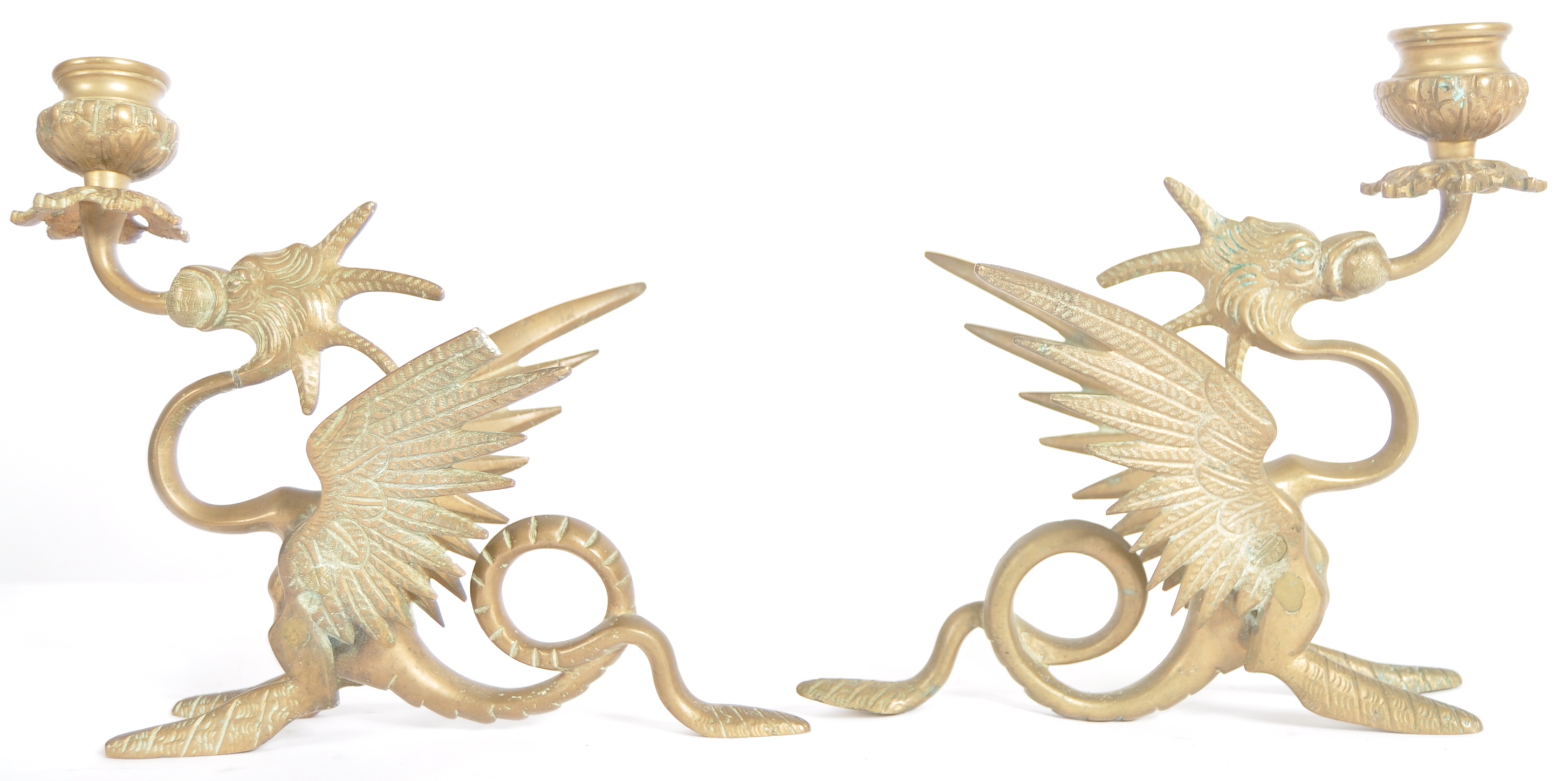 PAIR OF 19TH CENTURY BRASS GRIFFIN CANDLESTICKS - Image 5 of 7